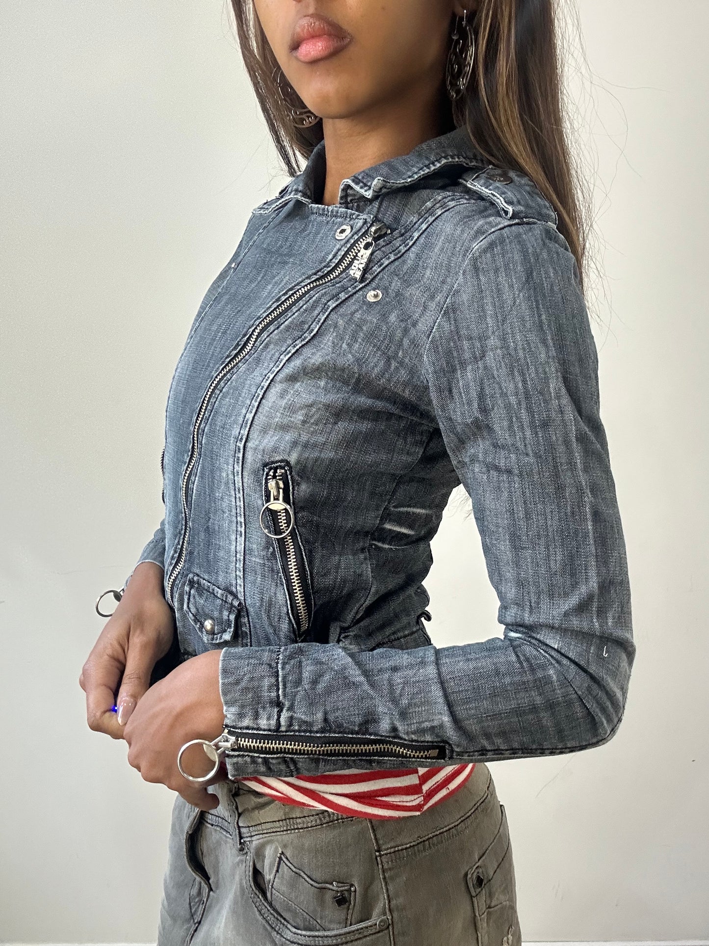 2016 edit | small blue denim asymmetric zip jacket