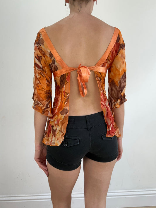 summer edit | small orange and brown mesh top with floral print