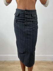 vintage edit thirty-four | small navy midi skirt with pinstripe detail