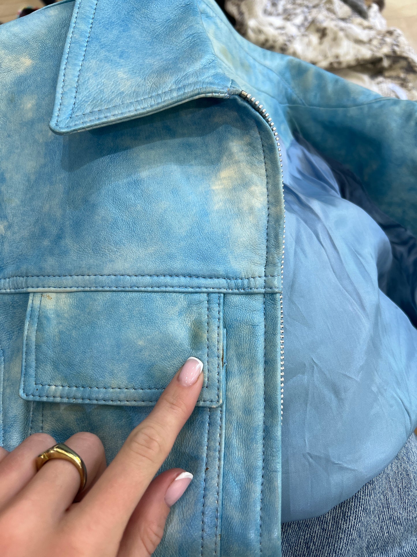 vintage edit twenty | small blue and white faux leather jacket