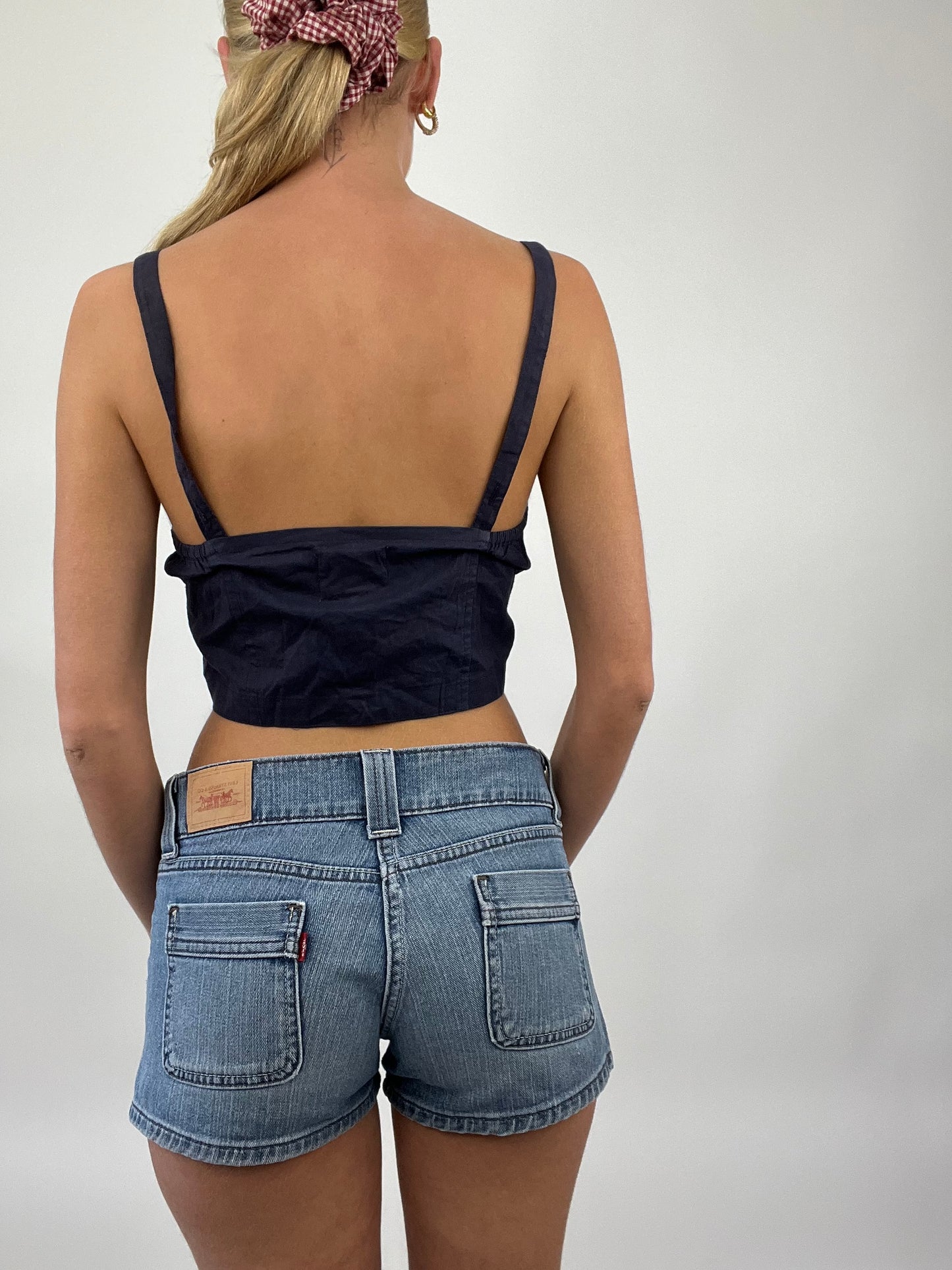 COASTAL COWGIRL DROP | small navy linen cropped top