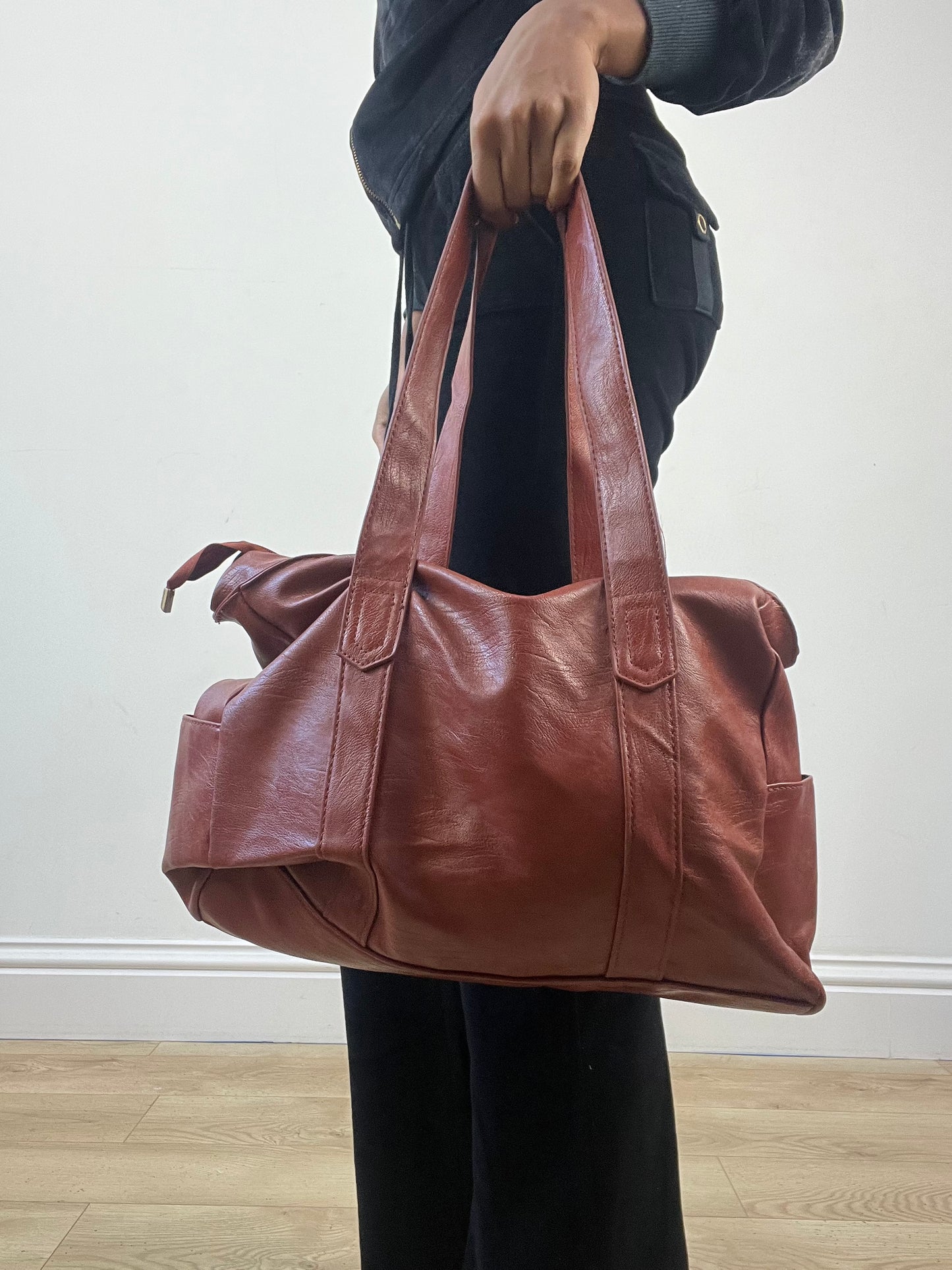 winter edit | red brown faux leather shoulder bag