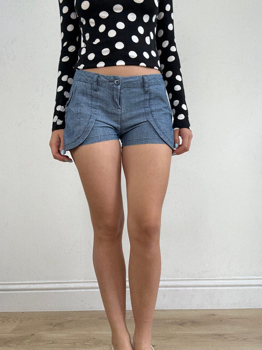 💚vintage edit twenty eight | small blue light wash denim mini shorts