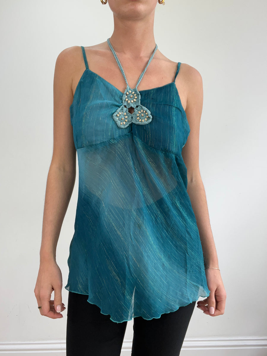 💻💚vintage edit twenty-two | medium blue cami top with halterneck detail