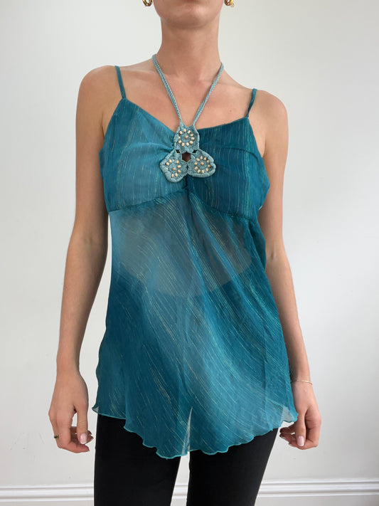 vintage edit twenty-two | medium blue cami top with halterneck detail