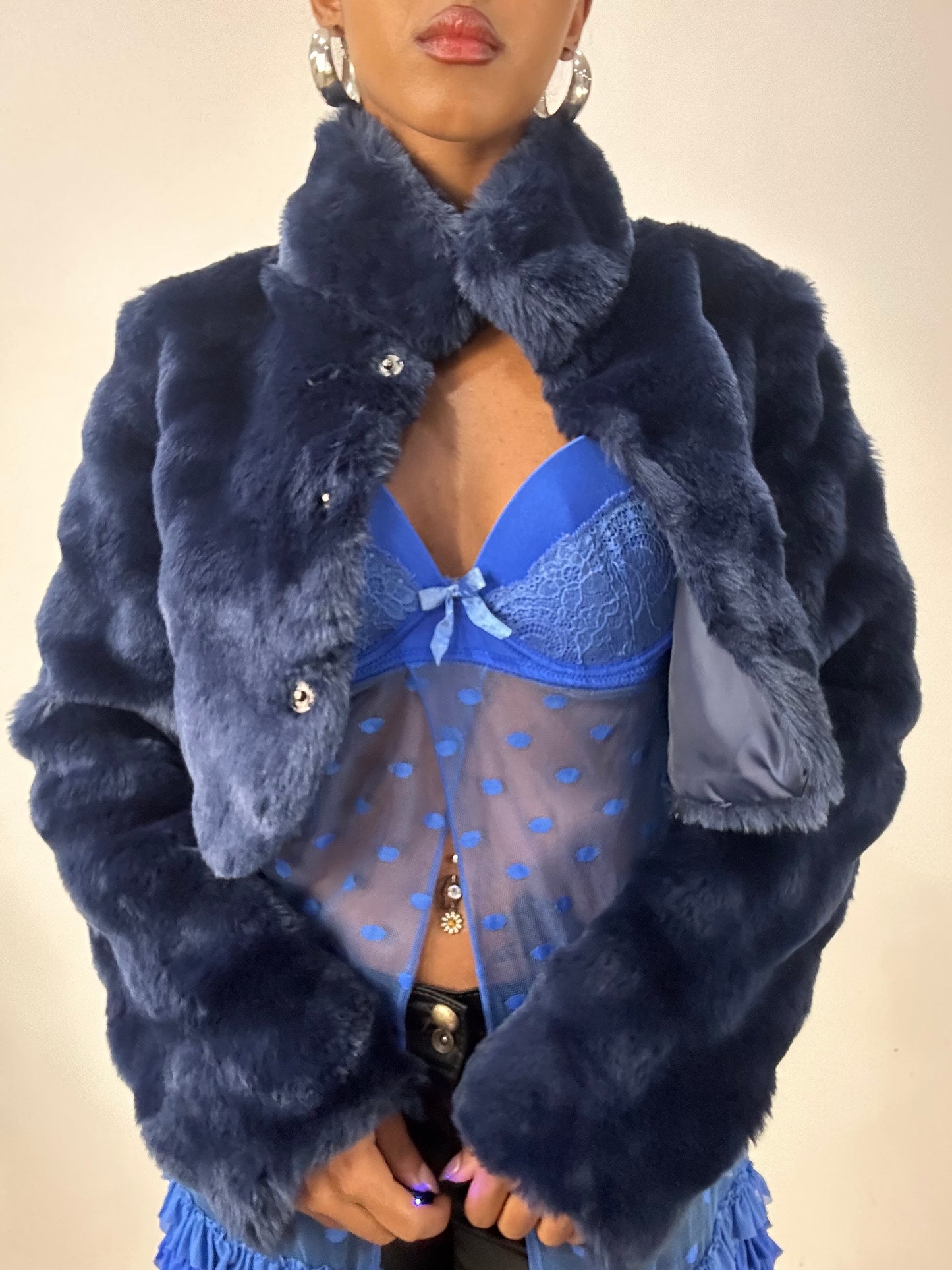 vintage edit: halloween | small blue faux fur cropped jacket