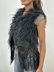 vintage edit: indie sleaze | small black faux fur gilet jacket