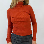 💻💚BEST PICKS, CITY GIRL DROP | small orange ribbed turtle neck jumper