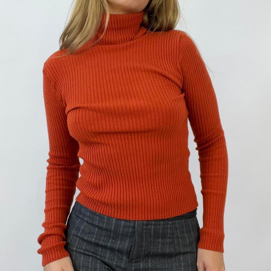 💻💚BEST PICKS, CITY GIRL DROP | small orange ribbed turtle neck jumper