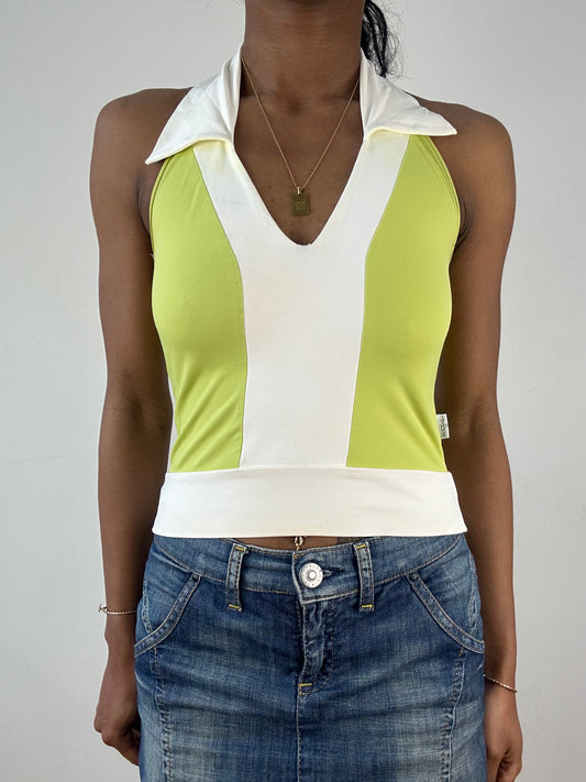 vintage edit: tops | small green and white halterneck collared top