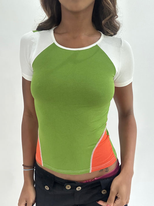 ‼️ | small green and orange short sleeve top
