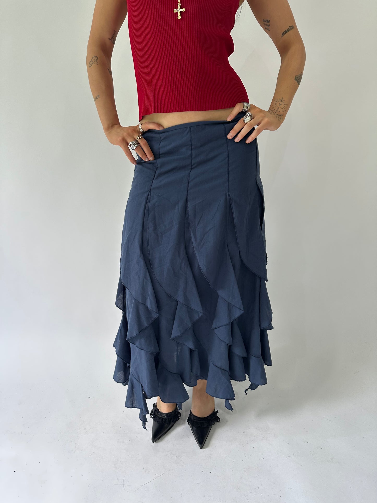 sailor drop | small blue ruffle maxi skirt