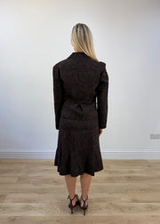 small brown floral embroidered blazer and skirt set