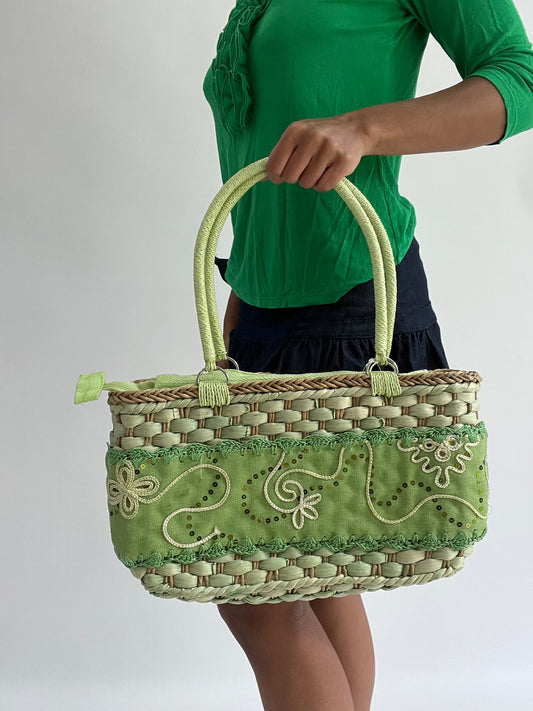 BEST PICKS | green woven embroidered shoulder bag