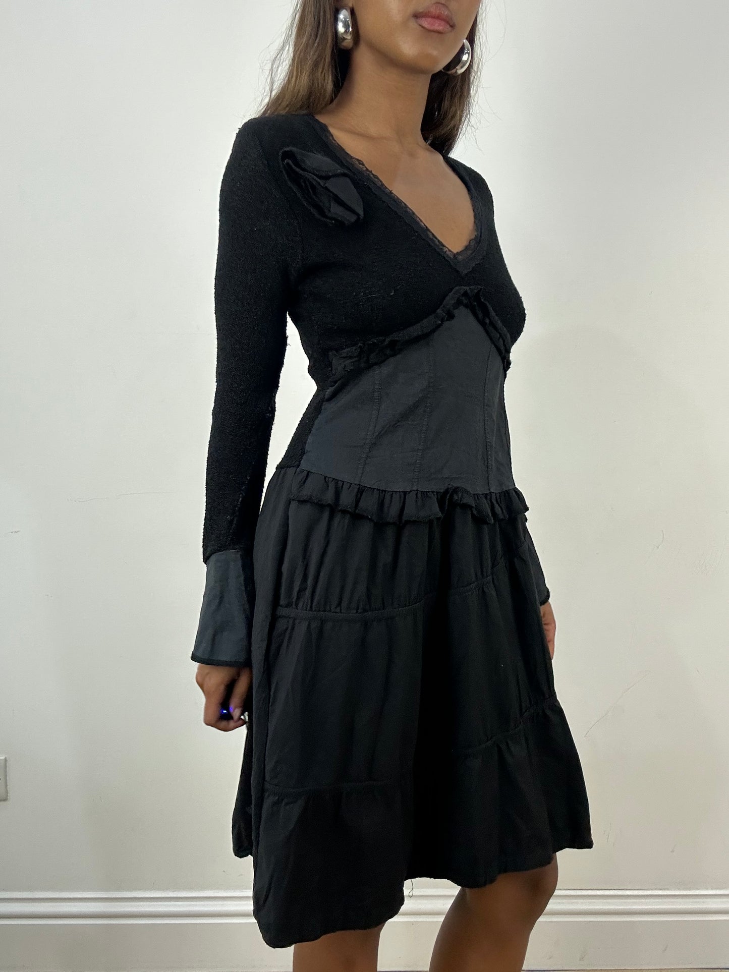 vintage edit: indie sleaze | small black knit mini dress with pleated detail