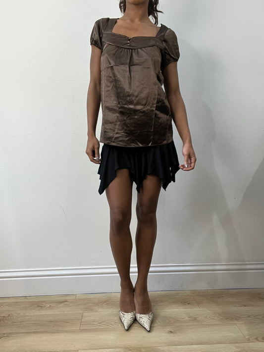 romantic grunge edit | small brown satin style short sleeve top