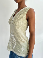 summermaxxing drop | medium khaki embroidered top