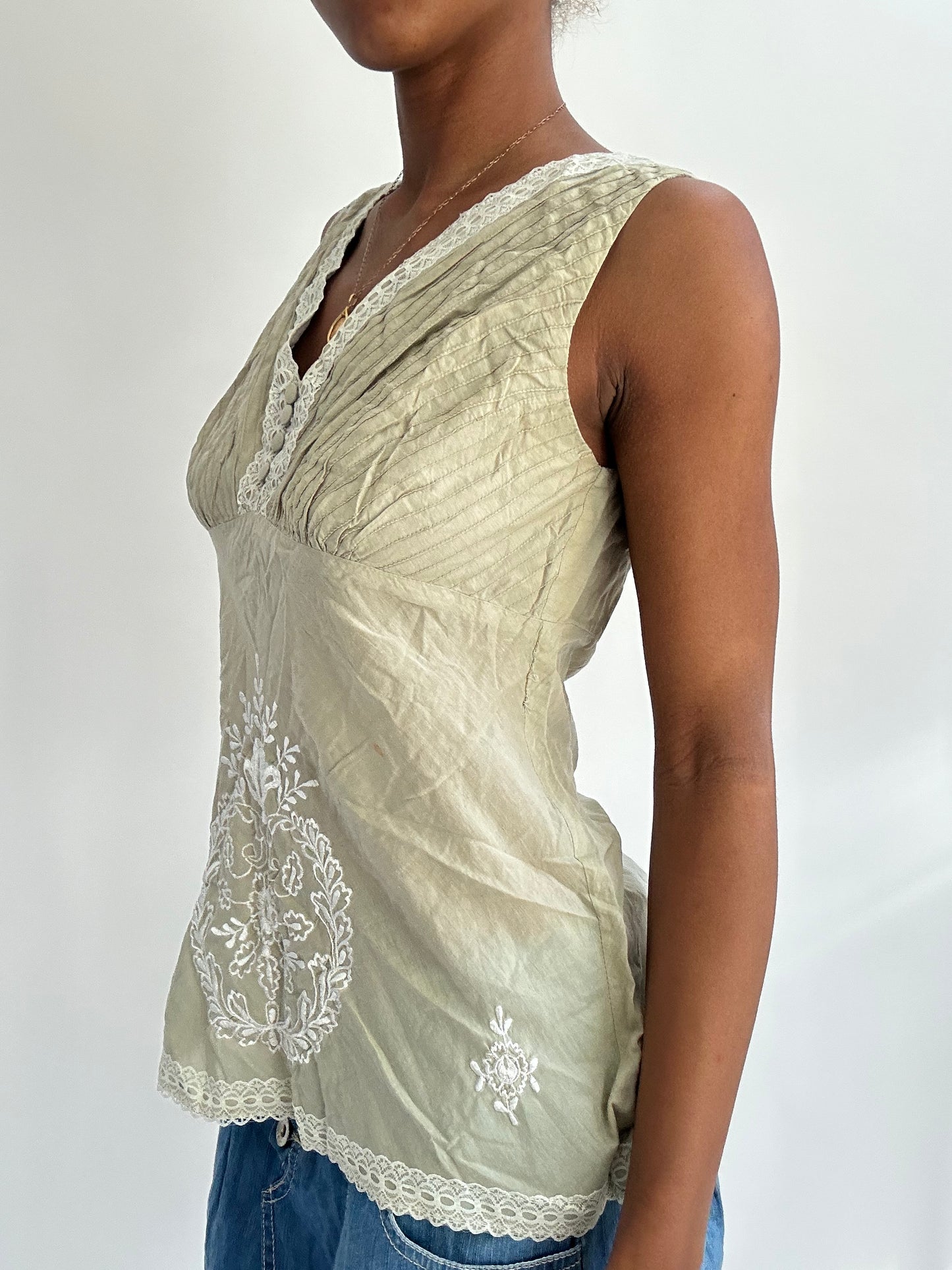 summermaxxing drop | medium khaki embroidered top