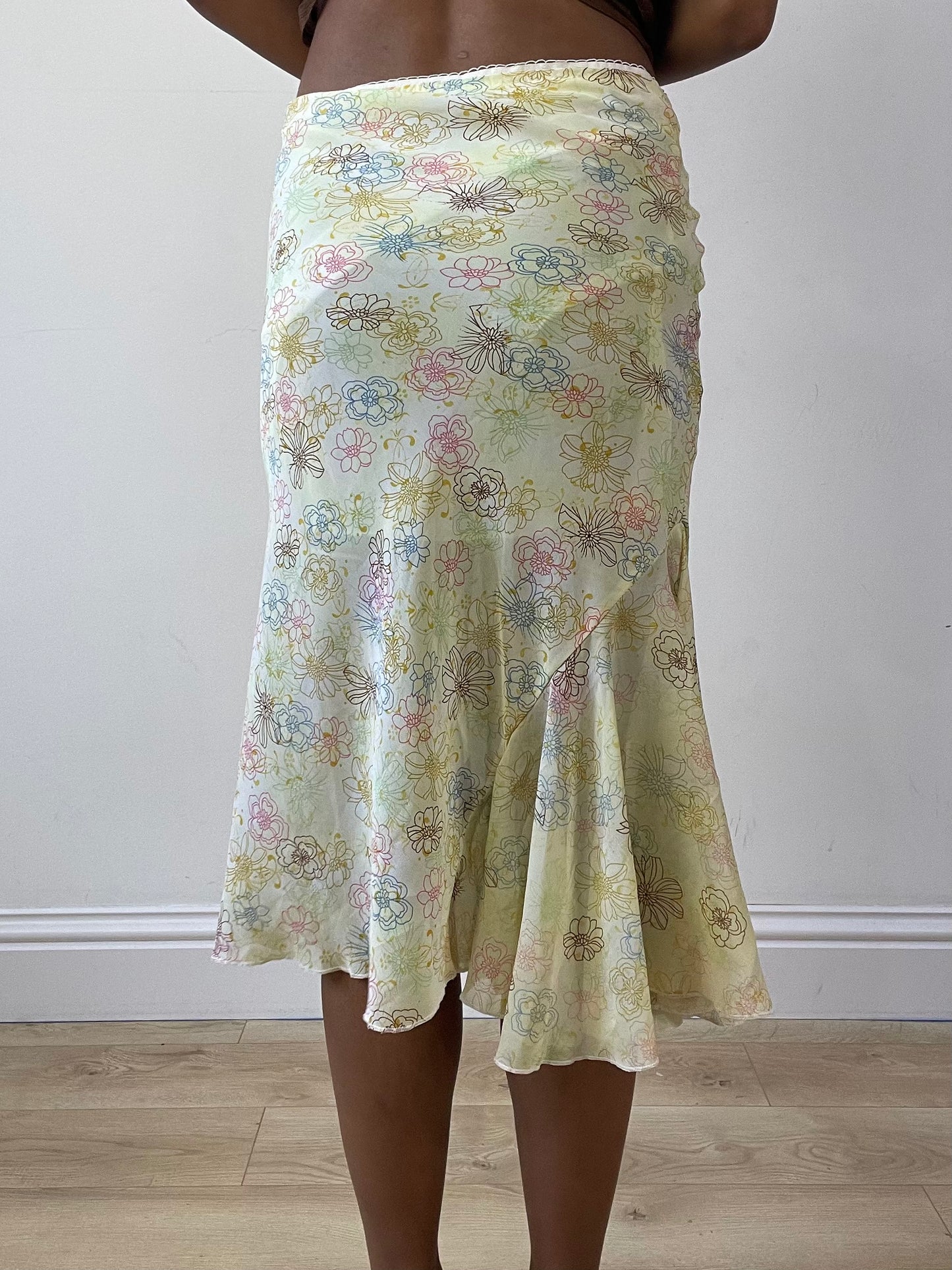 vintage edit twenty-seven | large yellow floral asymmetric midi skirt