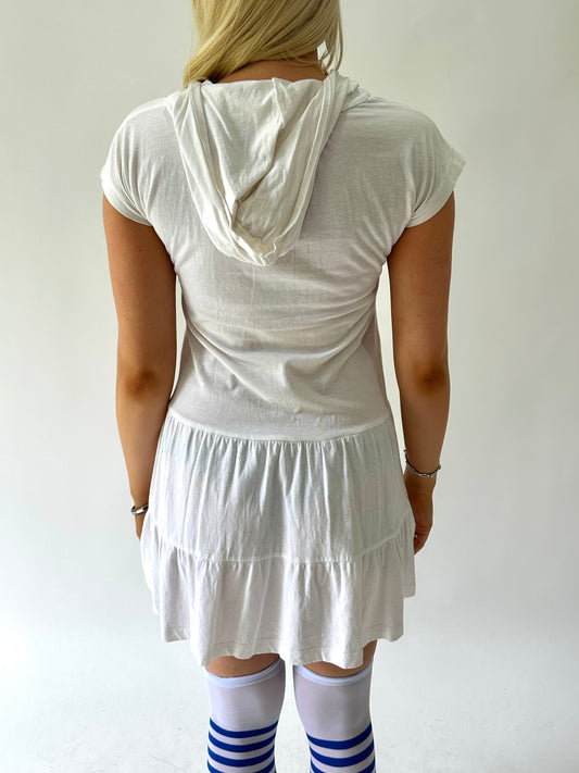 sailor drop | small white hooded button up mini dress