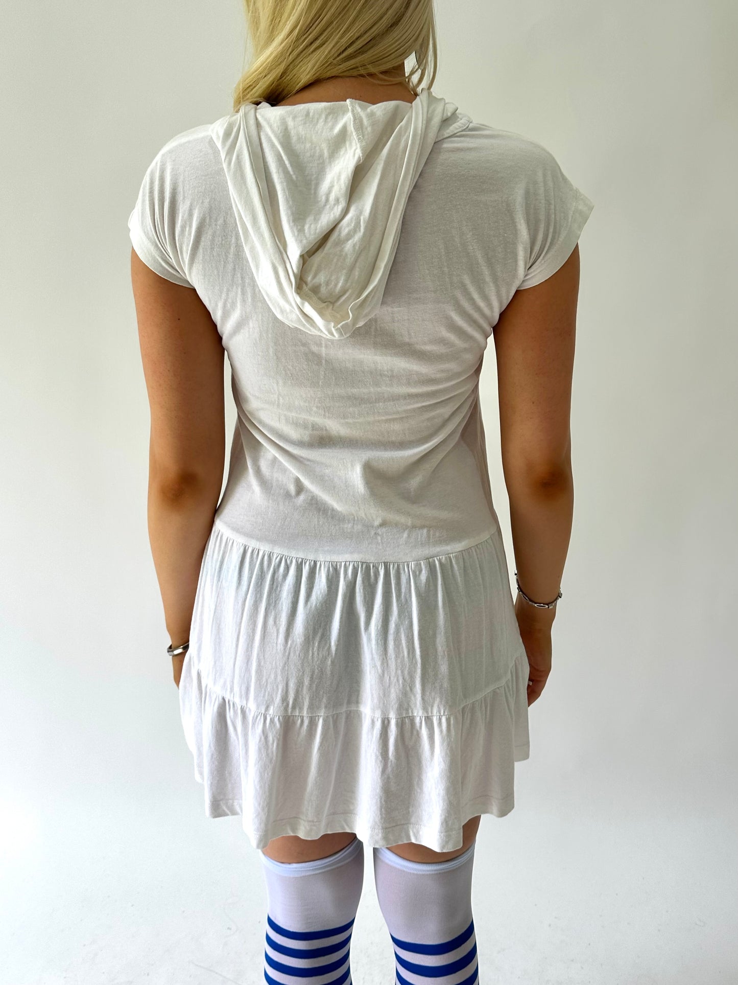 sailor drop | small white hooded button up mini dress