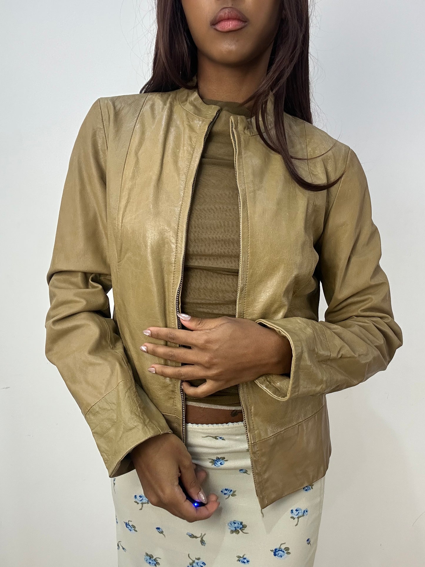 BEST PICKS | small tan old zara leather zip up jacket