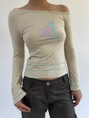 ‼️ | small khaki off the shoulder surf girl long sleeve top