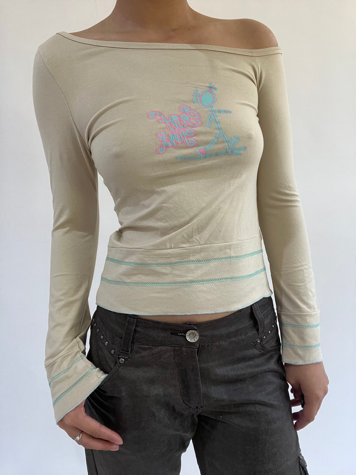 ‼️ | small khaki off the shoulder surf girl long sleeve top