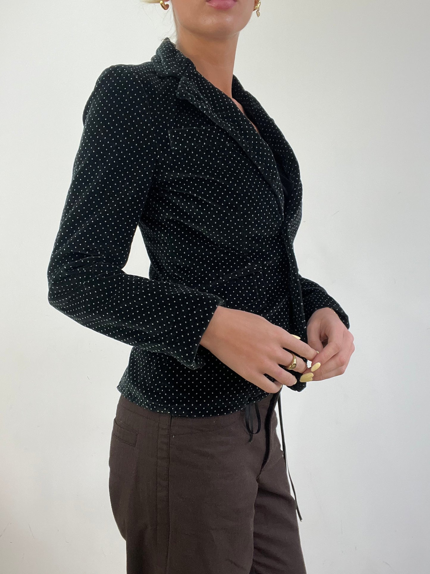 vintage edit eleven | small black velour polka dot suit office jacket
