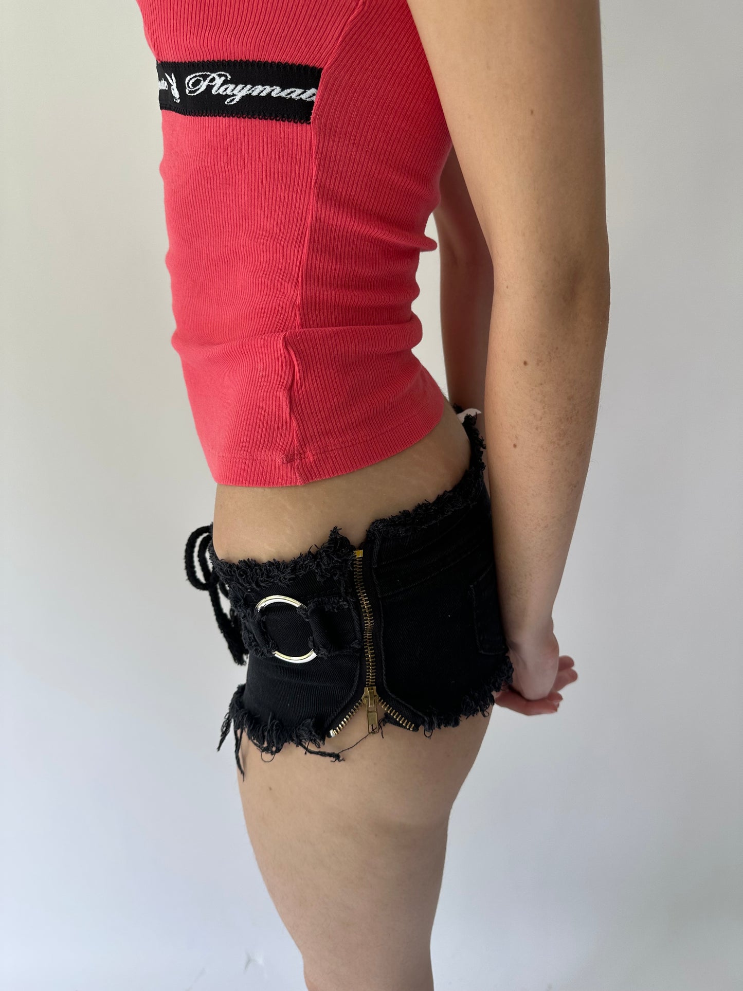 festival drop | small black lace up denim micro shorts