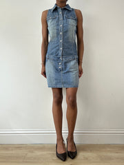 vintage edit twenty-one | small blue denim button up mini dress