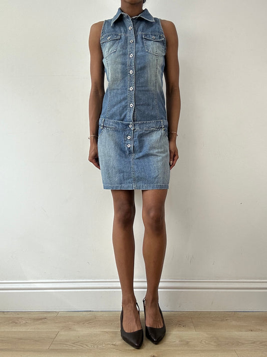 vintage edit twenty-one | small blue denim button up mini dress