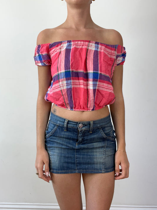 💻‼️ super cute pink and blue off the shoulder top