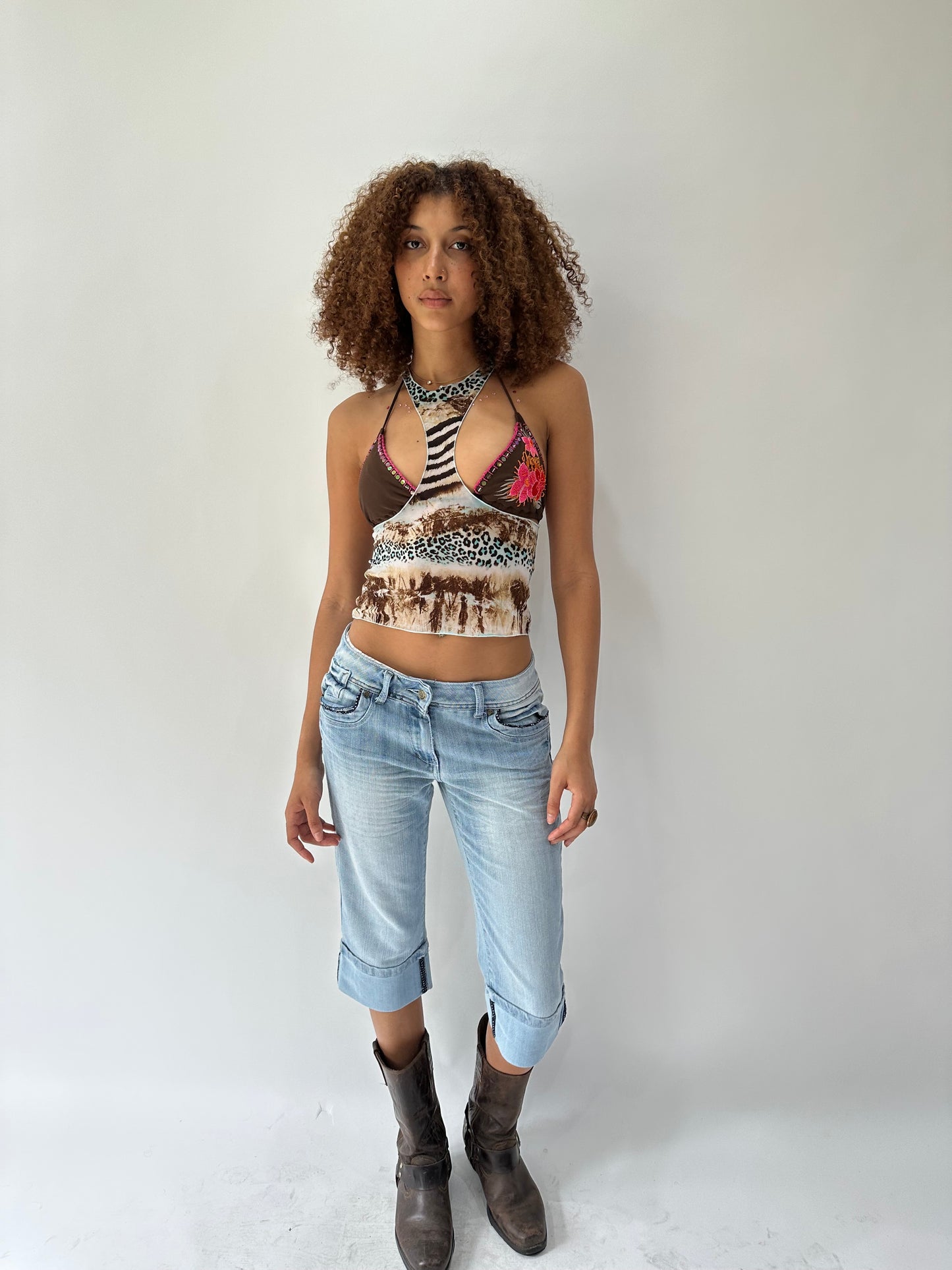 festival drop | medium blue denim cropped capris