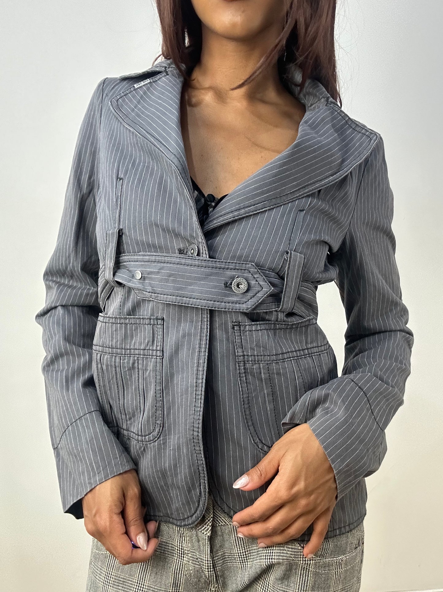 vintage edit thirty-three | small grey diesel pinstripe blazer jacket