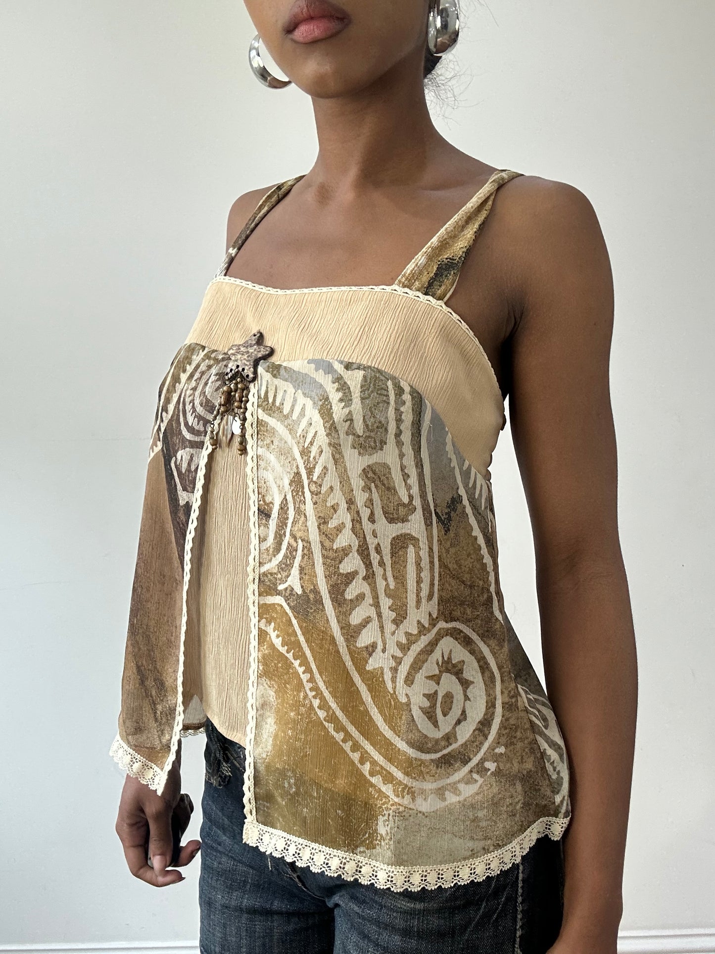 vintage edit thirty-one | medium brown and beige mesh overlay cami top