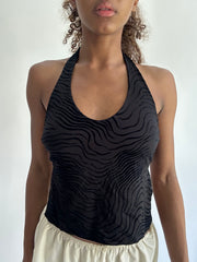 ‼️ | kleines schwarzes Neckenhals-Top mit Animal-Print-Muster
