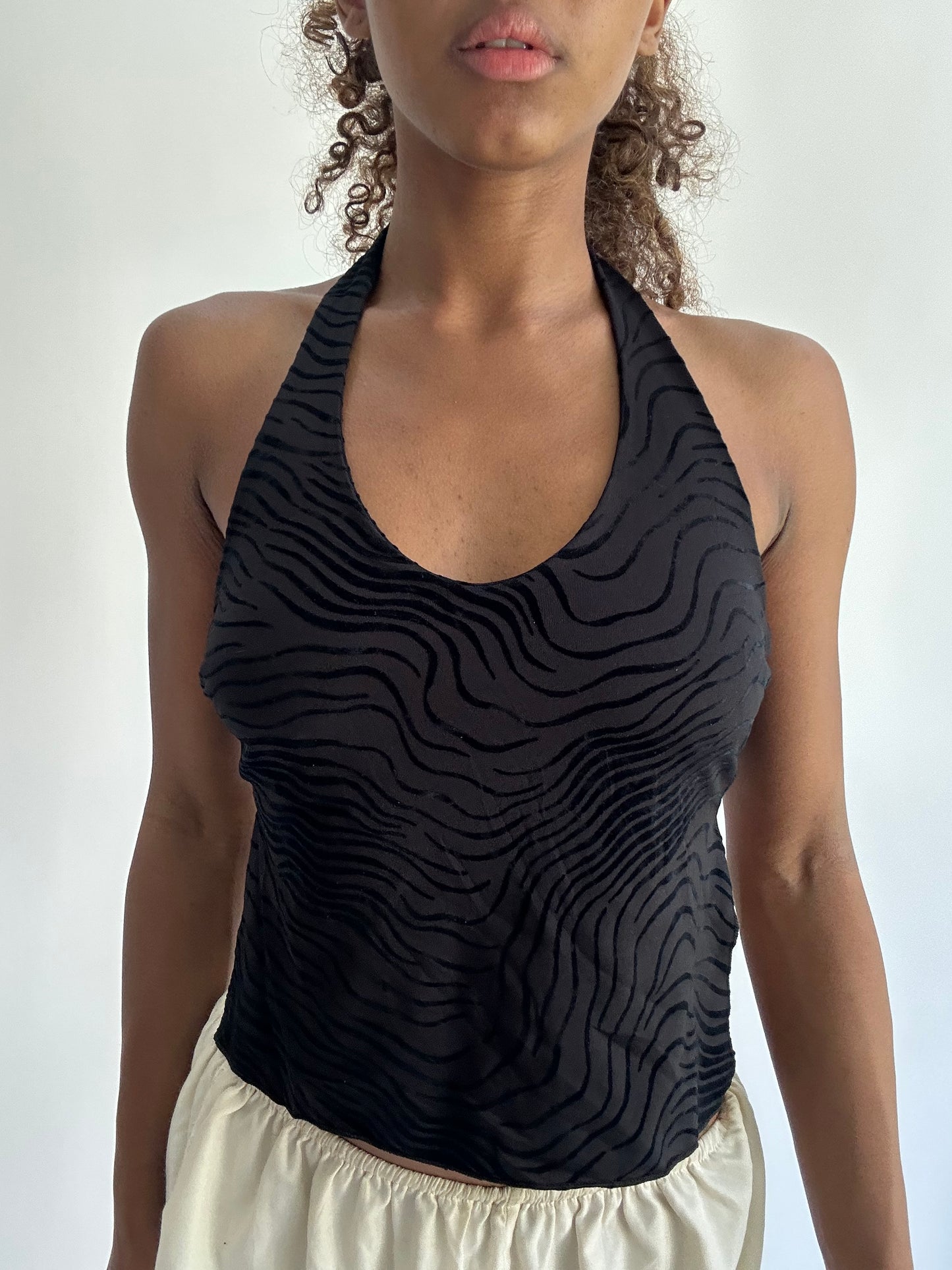 ‼️ | small black halterneck top with animal print pattern