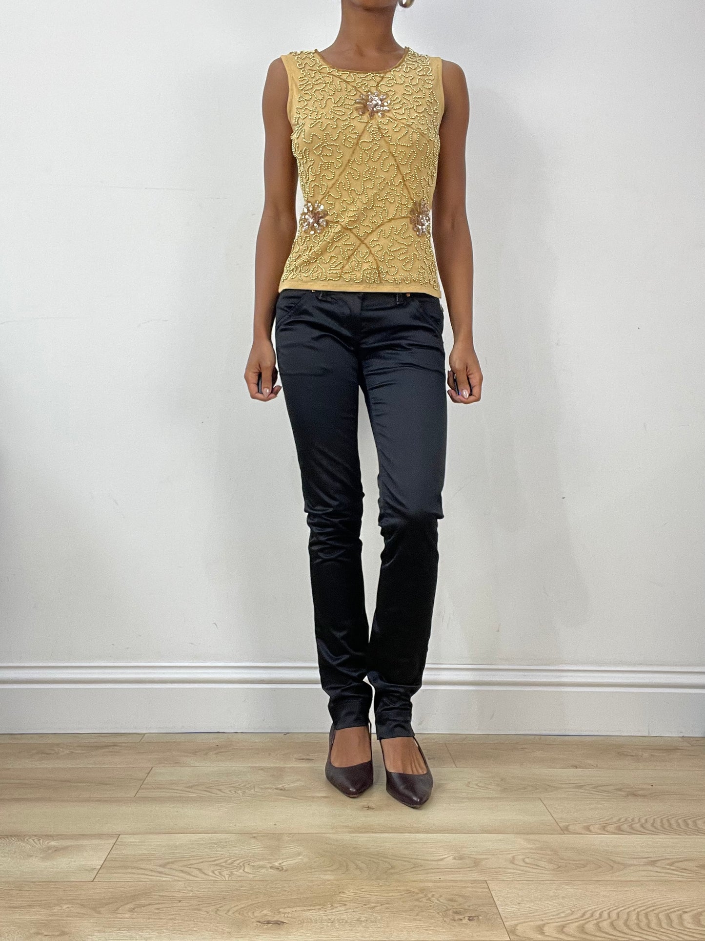 vintage edit: halloween | small gold tank top with beading details