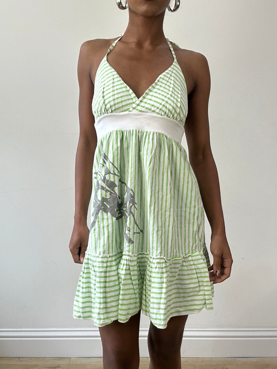💻💚vintage edit thirty-one | taille: S · couleur: vert · article: robe · détails: encolure dos-nu + rayé + longueur mini