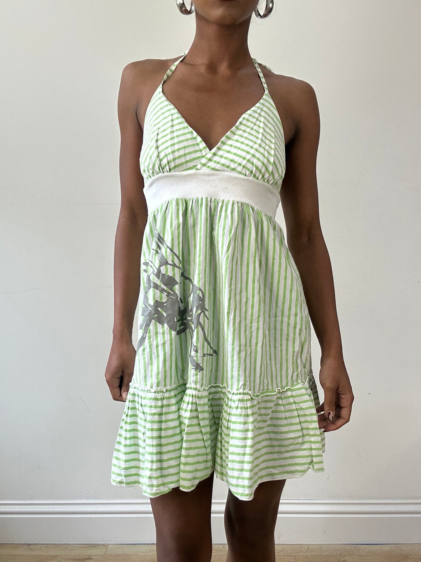 vintage edit thirty-one | small green halterneck striped mini dress