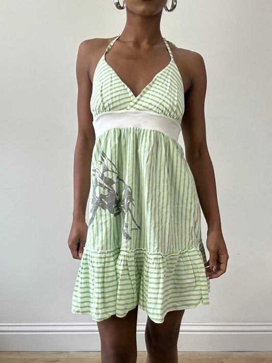 vintage edit thirty-one | small green halterneck striped mini dress