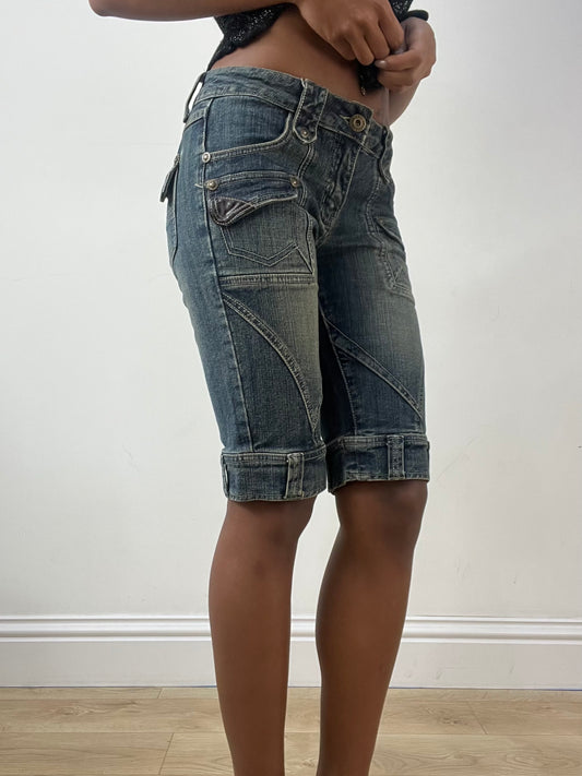 BEST PICKS | extra small blue acid wash denim long shorts