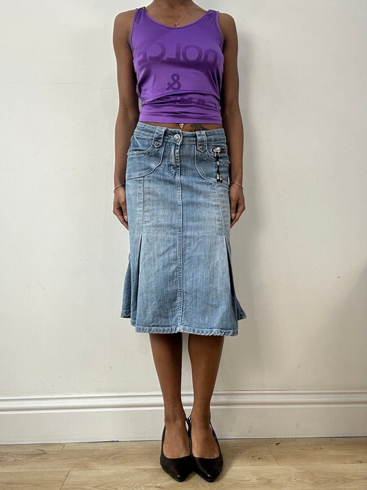 vintage edit fifteen | small denim blue midi skirt