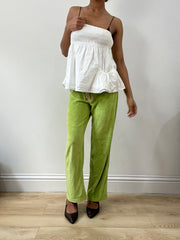 spring edit | medium green velour sweatpants with pink drawstring