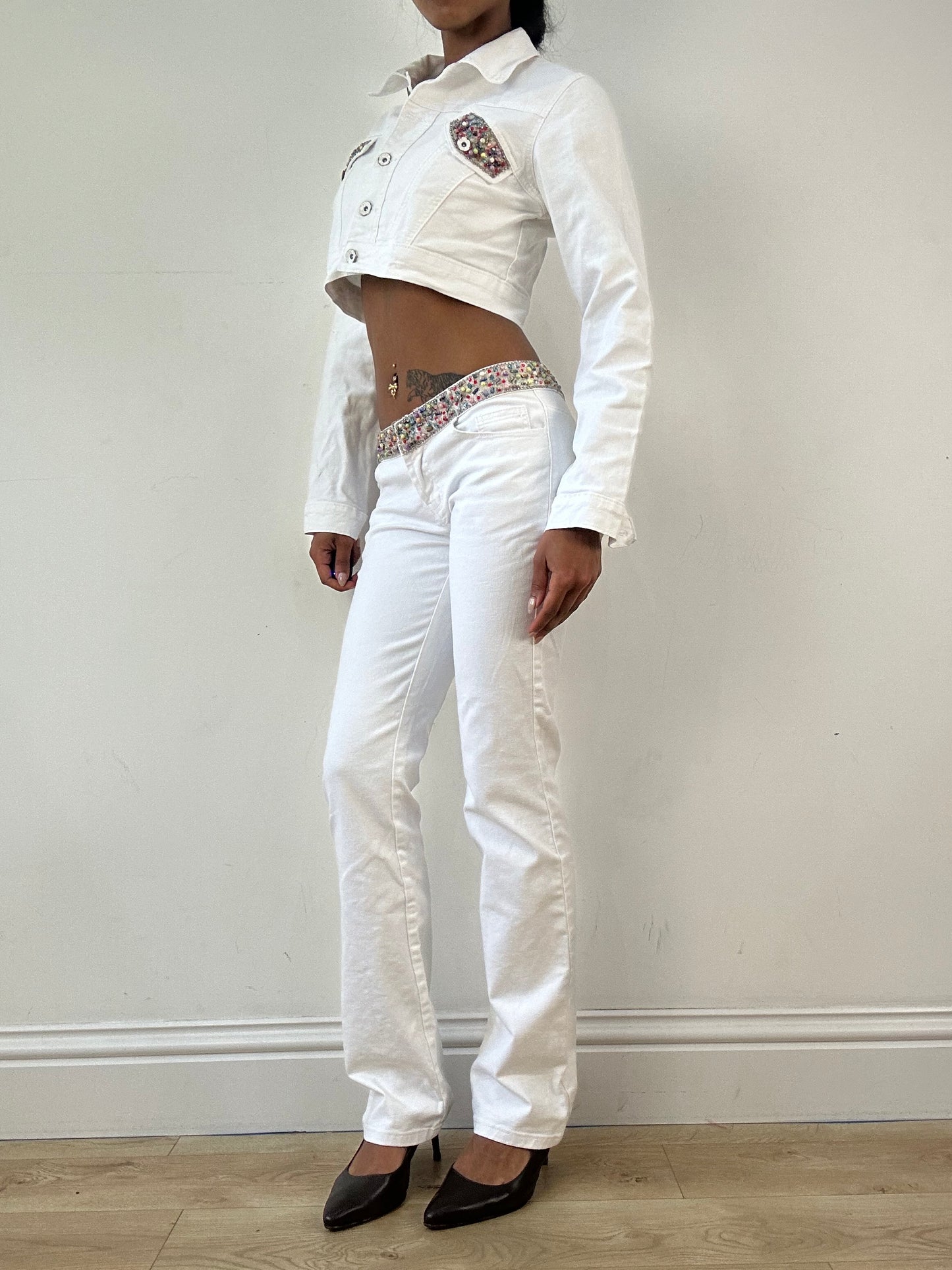 vintage edit twenty-one | small white rhinestone trousers and cropped jacket set