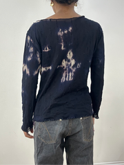 💻HIPPY CHIC DROP | small dark blue tie dye off shoulder long sleeve top