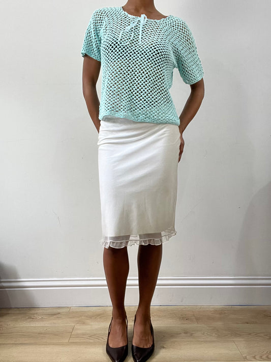 spring edit | small/medium blue crochet top with ribbon detail