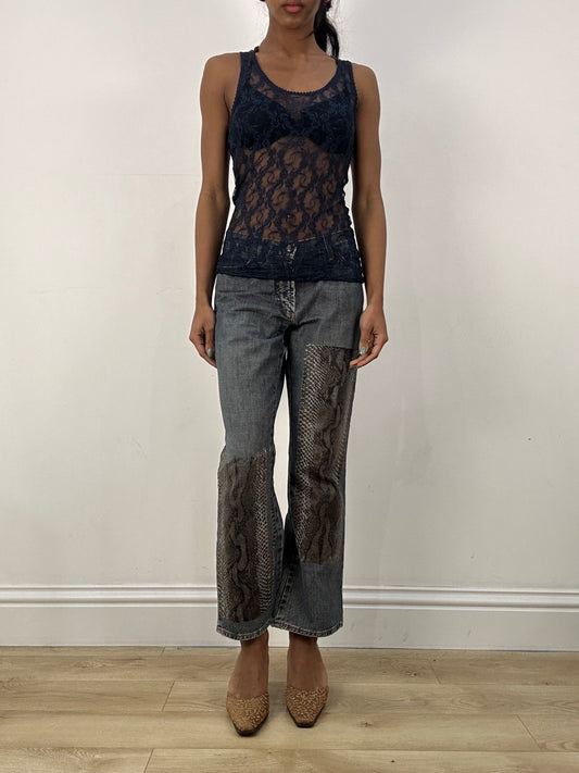 MOB WIFE DROP | small dark blue lace vest
