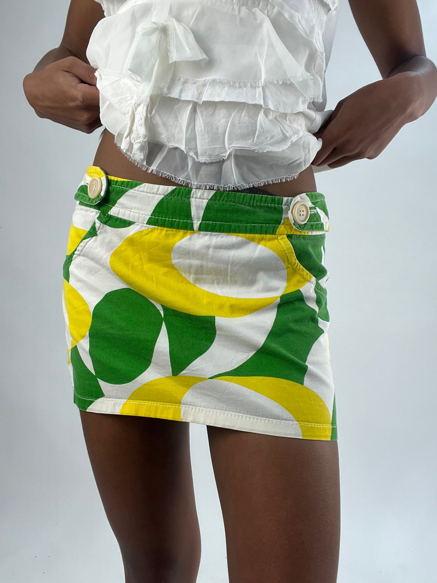💚vintage edit thirty-five | small/medium green and yellow mini skirt